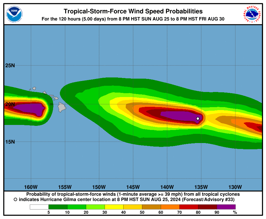 Wind is speed probabilities of Hurricane Gilma 