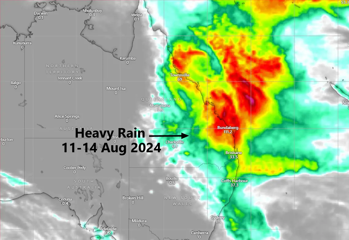 Eastern Queensland Weather rainfall accumulation for 5 days