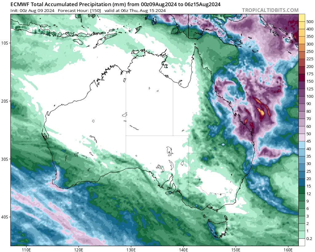 7 days accumulated rainfall potential for queensland weather