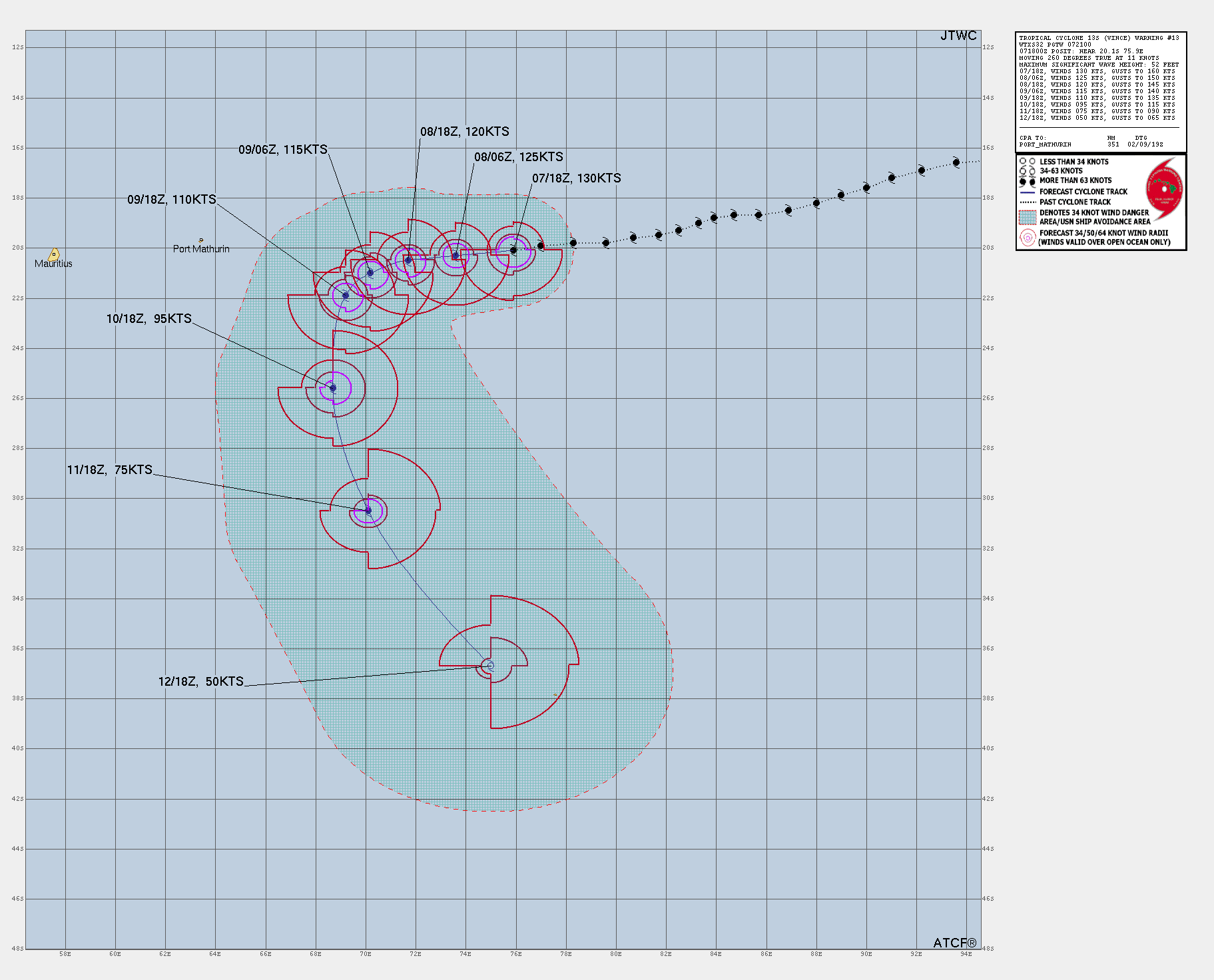 Cyclone Vince Latest JTWC Track