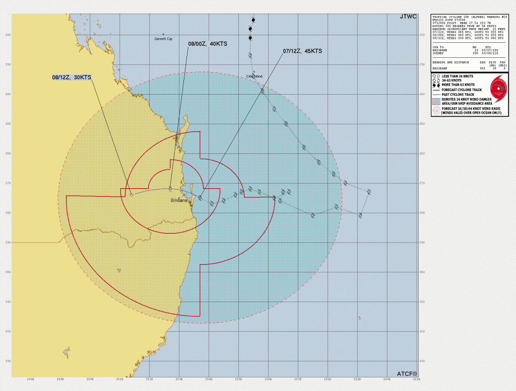 Latest Track of Tropical Cyclone Alfred: JTWC 